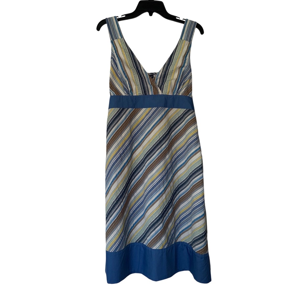 Patagonia Womens 12 Multi Color Striped Empire Waist Tie Back Sundress V-Neck
